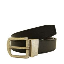 Cinturón doble faz de cuero negro y café para hombre con pasador metálico envejecido.